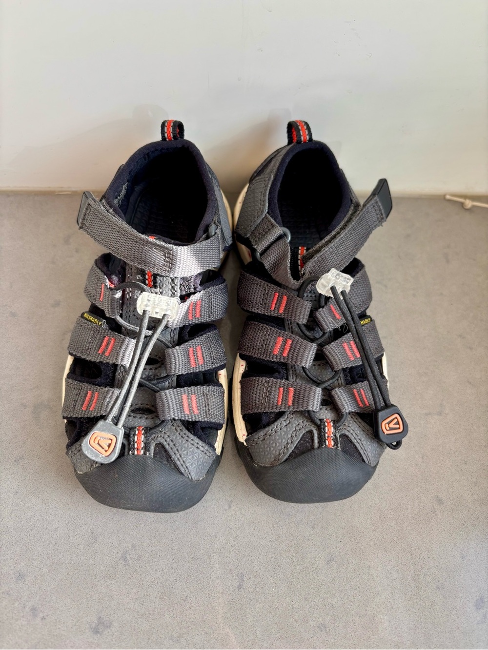 Keen Kids Black and Gray Active Sandals with Red Accents